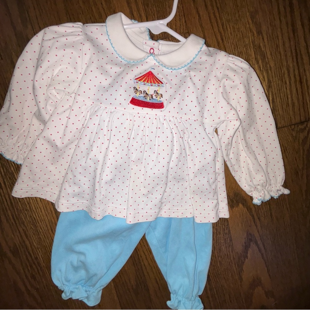 Eyelet and Ivy circus tent theme Pima cotton pantaloon baby 12 month set